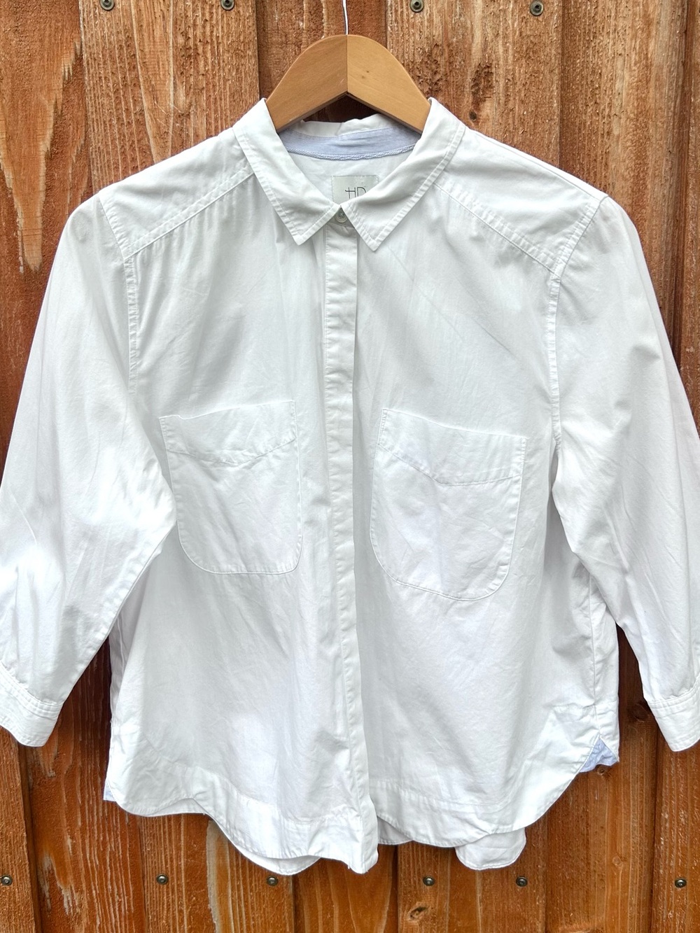 Anthropologie HD in Paris White Scalloped Hem Button Down Boxy Poplin Top Size 6